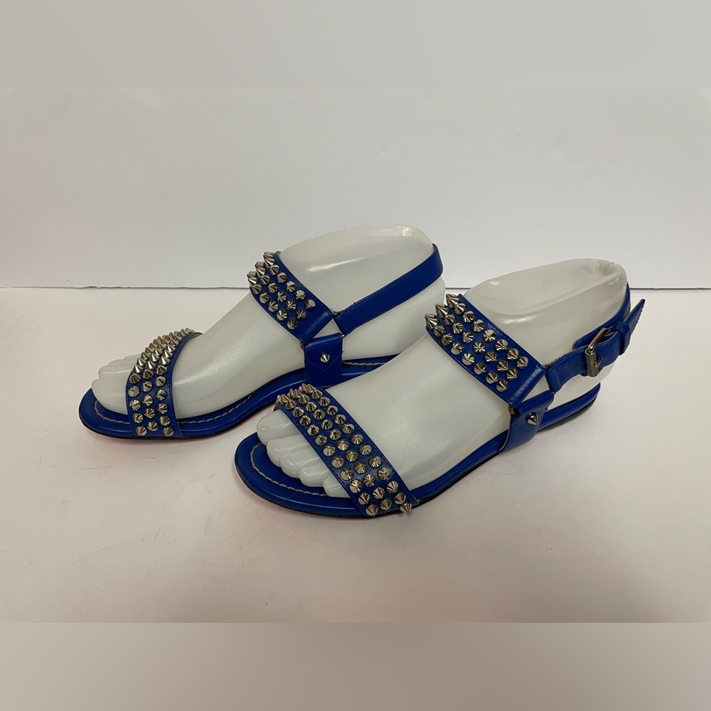 Christian Louboutin Blue Studded Leather Sandals - Picture 5 of 15